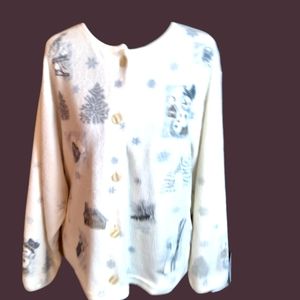 Artisans Sunschein Designs cream fuzzy fleece snowman Ugly Christmas cardigan